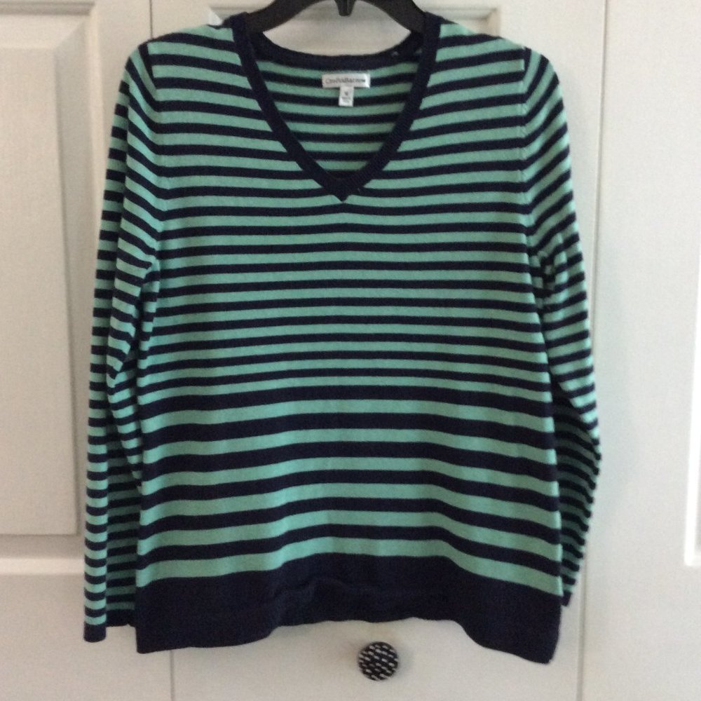 Croft and Barrow M LS Green & Blue Stripe